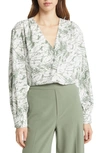 Nordstrom Print V-neck Blouse In Ivory- Green Dune Splatter