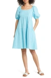 Caslon Puff Sleeve Cotton Dress In Blue Cabana