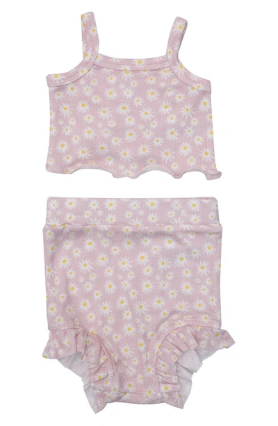 Angel Dear Babies' Little Daisy Floral Rib Crop Top & Bloomers Set In Pink