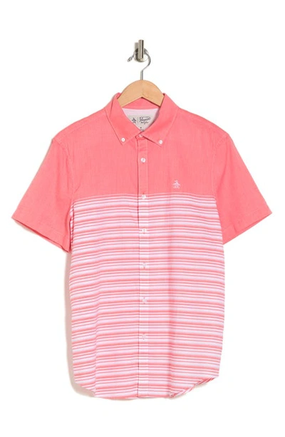 Original Penguin Lawn Engineered Short Sleeve Button-down Shirt In Hot Coral