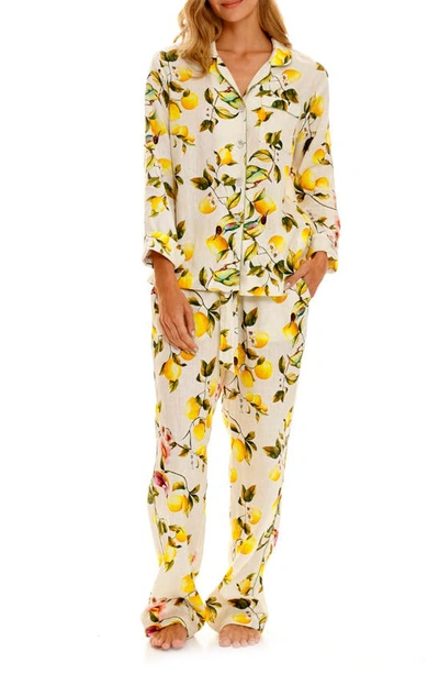 The Lazy Poet Emma Lemon-print Cotton Pajama Set In Yellow