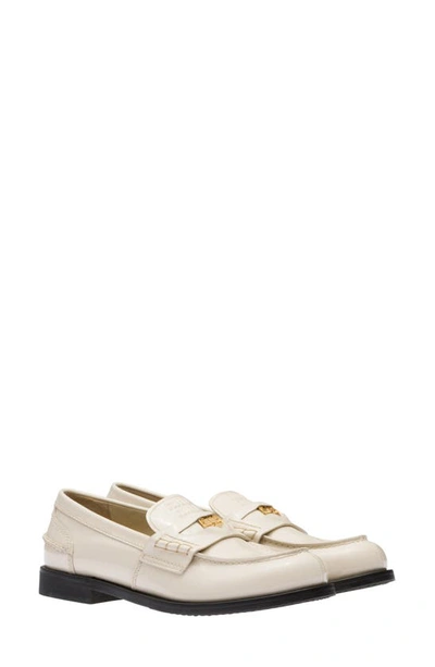 Miu Miu Patent Leather Coin Penny Loafers In Creme