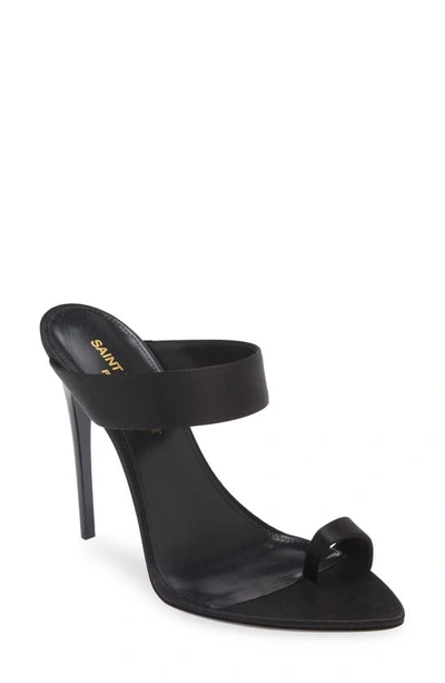 Saint Laurent Martha Silk Toe-loop Mule Sandals In Nero 1000