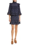 Stellah Eyelet Trimmed Bell-sleeve Blouse In Navy