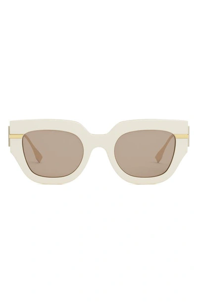 Fendi Logo Acetate & Metal Cat-eye Sunglasses In Ivory