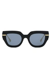 Fendi Logo Acetate & Metal Cat-eye Sunglasses In Shiny Black Blue
