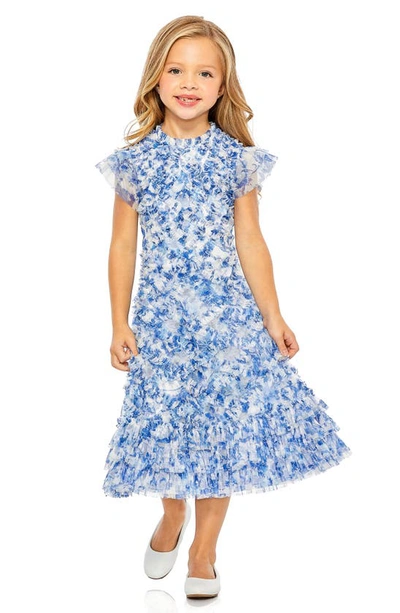 Mac Duggal Little Girl's & Girl's Ruffle Tiered Mini Dress In Blue Multi