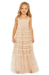 Mac Duggal Girls' Sleeveless Floral Embroidered Tiered Gown - Little Kid, Big Kid In Blush