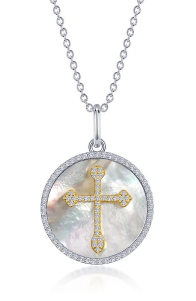 Lafonn Simulated Diamond & Mother-of-pearl Cross Pendant Necklace In White