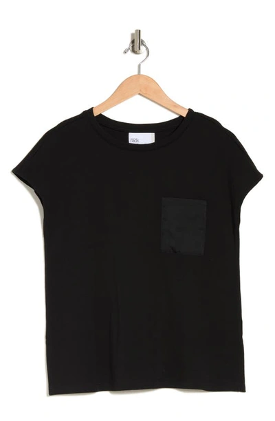 Nordstrom Rack Cap Sleeve Satin Pocket Cotton T-shirt In Black