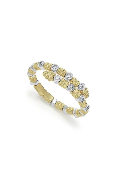 Lagos 18k White & Yellow Gold Signature Caviar Diamond Coil Ring In Gold/white