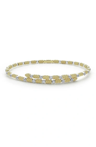 Lagos 18k White & Yellow Gold Signature Caviar Diamond Superfine Cuff Coil Bracelet In Gold/white