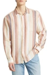 Nn07 Deon 5244 Stripe Linen Button-up Shirt In Coral Multi Stripe