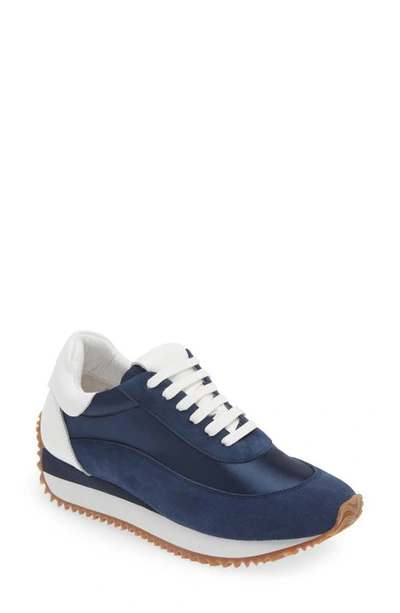 Chocolat Blu Monaco Trainer In Navy Satin-suede