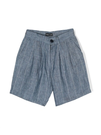 Emporio Armani Kids' Boys Blue Striped Linen Shorts