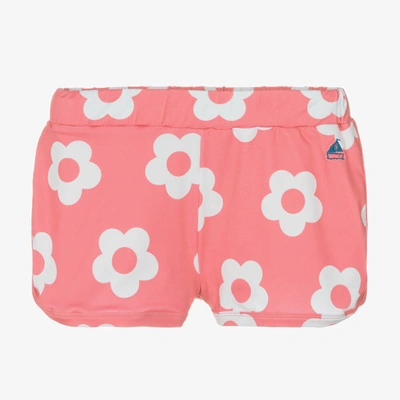 Mitty James Kids' Girls Pink & White Flower Sun Shorts (upf 50+)