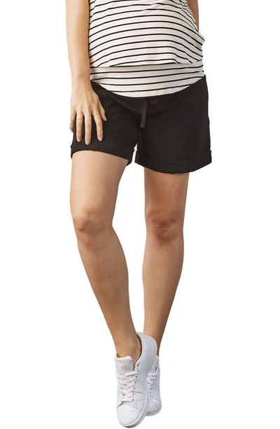 Angel Maternity Cuff Cotton Blend Maternity Shorts In Black