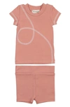 Maniere Babies' Spiral Stitch Cotton Knit T-shirt & Shorts Set In Terracotta