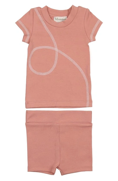 Maniere Babies' Spiral Stitch Cotton Knit T-shirt & Shorts Set In Terracotta