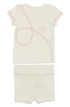 Maniere Babies' Spiral Stitch Cotton Knit T-shirt & Shorts Set In White