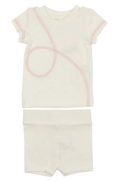 Maniere Babies' Spiral Stitch Cotton Knit T-shirt & Shorts Set In White