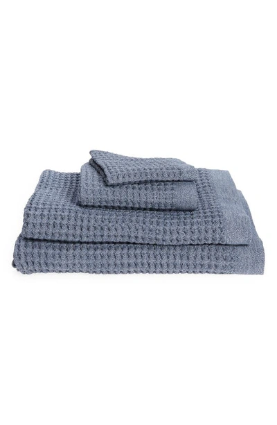 Onsen 4-piece Waffle Cotton Bath Towel, Bath Sheet, Hand Towel & Washcloth Set In Denim