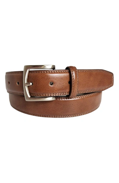 Vince Camuto Double Stitch Leather Belt In Tan