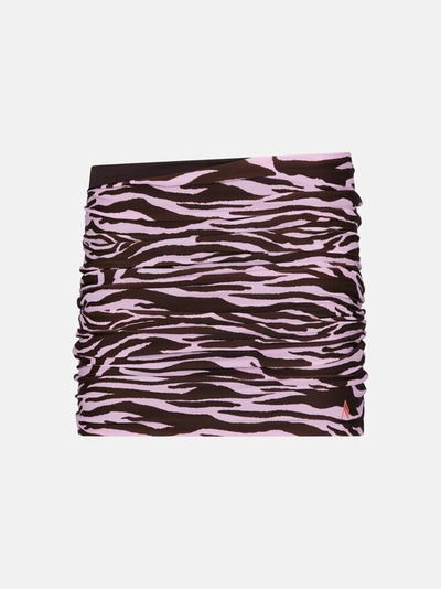 Attico Zebra Printed Lycra Mini Skirt In Coffee/pink