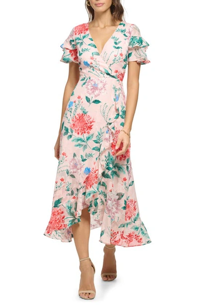 Kensie Floral High-low Maxi Dress In Blush Multi