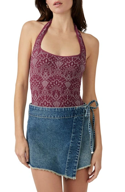 Free People With Love Halter Bodysuit In Capri Grape