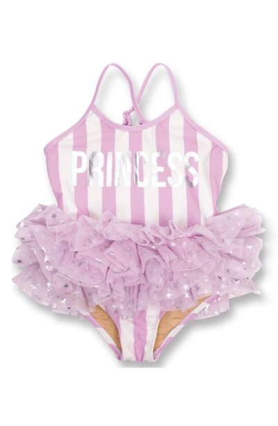 Shade Critters Kids' Princess Stripe Tutu One-piece Swimsuit In Purple