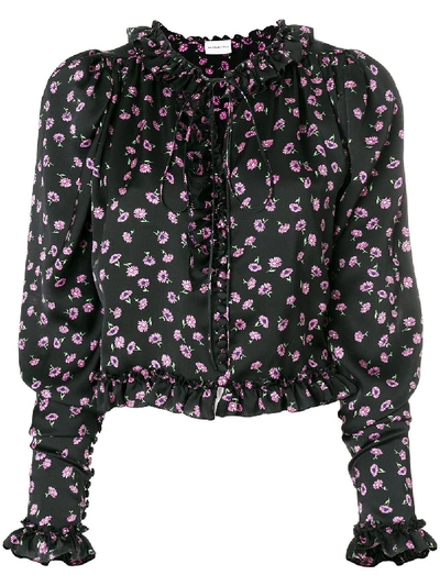 Magda Butrym Floral Print Ruffle Blouse In Black