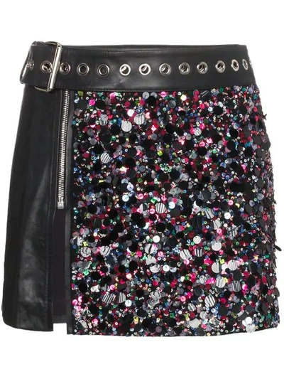 Beau Souci Leather And Sequin Mini Skirt In Black