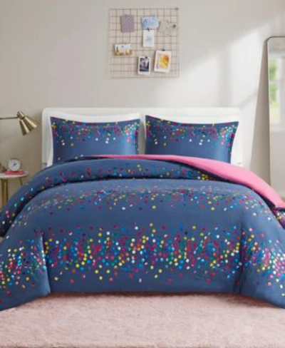 Intelligent Design Janie Rainbow Iridescent Metallic Dot Duvet Cover Set Collection Bedding In Navy