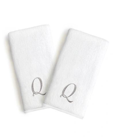 Linum Home Linum Gray Font Monogrammed Luxury 100% Turkish Cotton Novelty 2-piece Hand Towels, 16" X 30" Beddin In Gray - Q