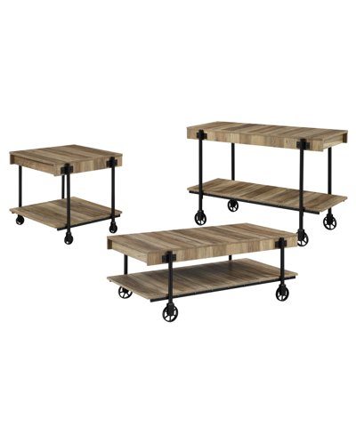 Furniture Of America Luther 3 Piece Steel Industrial Coffee End Table Set In Black And Dark Walnut