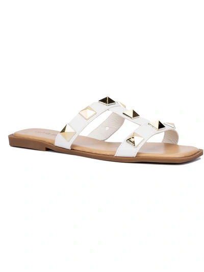 Olivia Miller Zoey Womens Studded Padded Footbed Slide Sandals In White