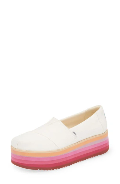 Toms Women's Alpargata Canvas Slip-on Platform Flats Women's Shoes In White Canvas/pink Multi