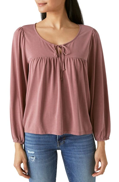 Lucky Brand Women's Sandwash Scoop Neck Tie Front Top In Rose Brown