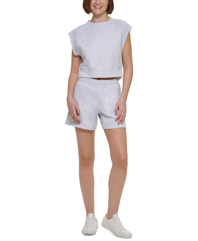 Calvin Klein Performance Women's Ribbed-trim Cap-sleeve Pullover Sweatshirt In Optic Heather