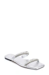 Karl Lagerfeld Payzlee Womens Faux Leather Rhinestone Slide Sandals In Silver