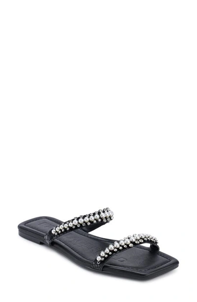 Karl Lagerfeld Payzlee Womens Faux Leather Rhinestone Slide Sandals In Black