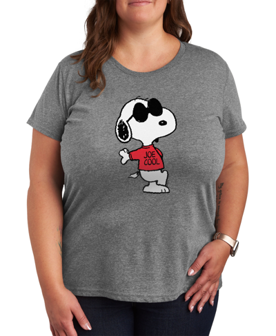 Air Waves Plus Size Trendy Peanuts Graphic T-shirt In Gray