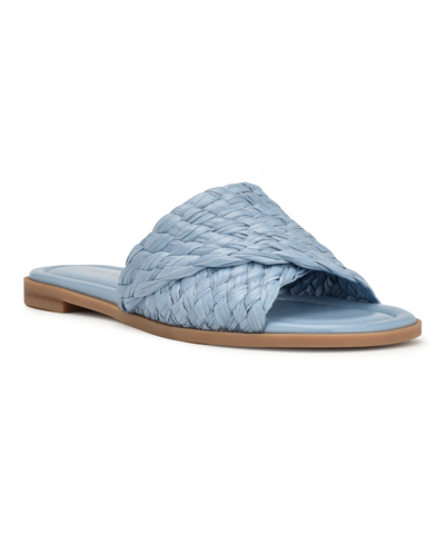 Nine West Women's Havah Slip-on Casual Flat Slide Sandals In Blue