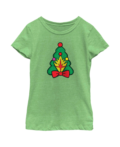 Marvel Girl's Guardians Of The Galaxy Holiday Special Shield Christmas Tree Child T-shirt In Green Apple