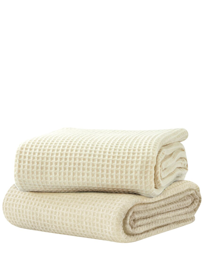Melange Home 100% Wool Waffle Weave Blanket, King In White