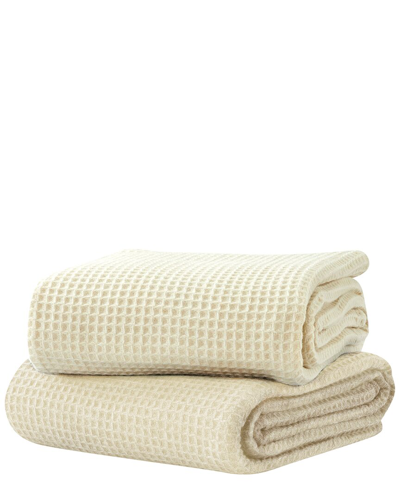 Melange 100% Wool Waffle Weave Blanket, King In White