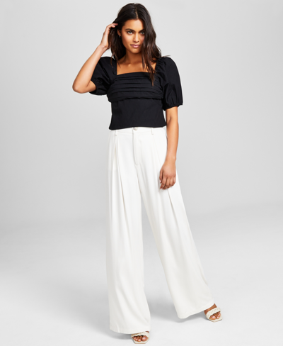 And Now This Women's High-rise Wide-leg Textured Trouser Pants In Cream