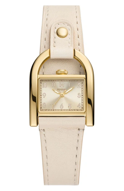 Fossil Women's Harwell Three-hand Ecru Leather Strap Watch, 28mm In Gold/nude