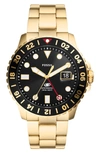 Fossil Blue Gmt Bracelet Watch, 46mm In Black/gold